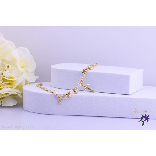 Relli antiallergén kereszt medálos karkötő kis csüngő bogyókkal-14K 