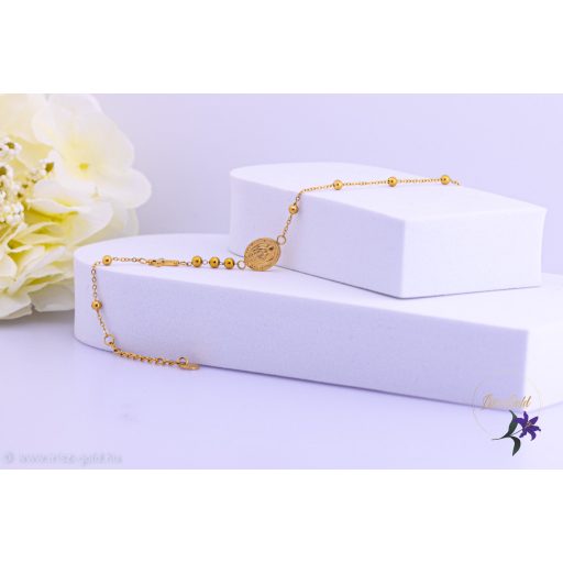 Vendi antiallergén karkötő Mária alakkal kis kereszt és aranybogyós diszitéssel-18K 