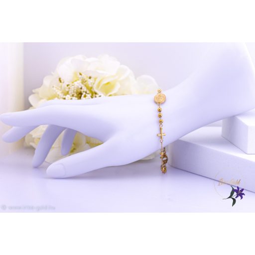 Vendi antiallergén karkötő Mária alakkal kis kereszt és aranybogyós diszitéssel-18K 