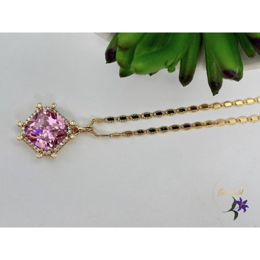 Elizabett antiallergén nagy cirkónia köves nyaklánc 18K - rózsaszín