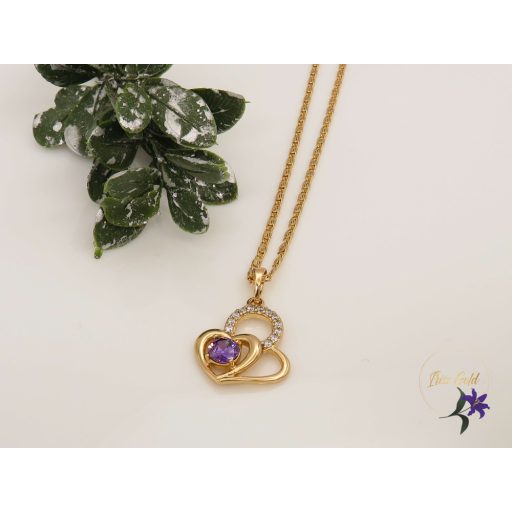 Evica köves antiallergén nyaklánc szíves medállal 18K - lila