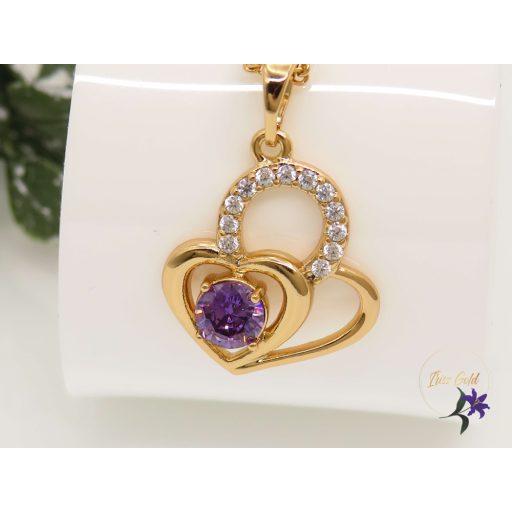 Evica köves antiallergén nyaklánc szíves medállal 18K - lila