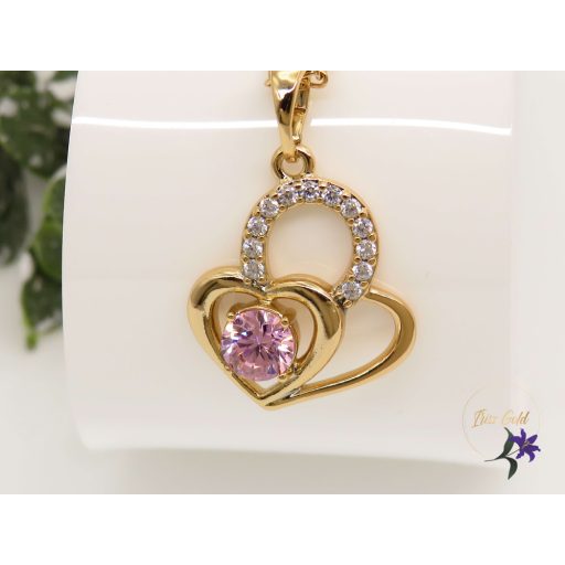 Evica köves antiallergén nyaklánc szíves medállal 18K - rózsaszín