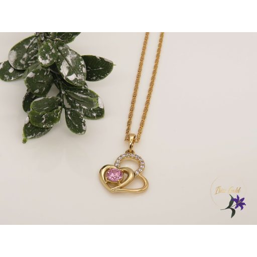 Evica köves antiallergén nyaklánc szíves medállal 18K - rózsaszín