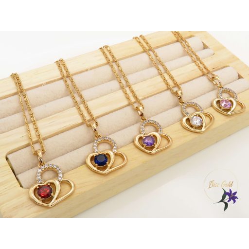 Evica köves antiallergén nyaklánc szíves medállal 18K - rózsaszín