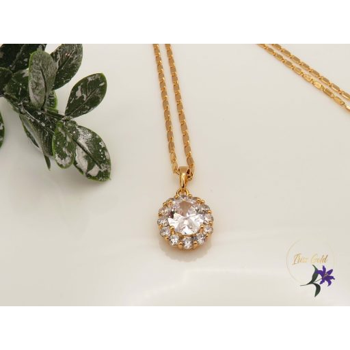 Babett antiallergén nyaklánc  nagy cirkóna köves medállal 18K - fehér