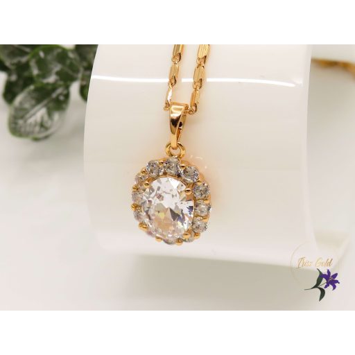 Babett antiallergén nyaklánc  nagy cirkóna köves medállal 18K - fehér