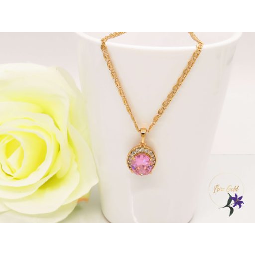 Borikna antiallergén nagy rózsaszín köves nyaklánc-18K