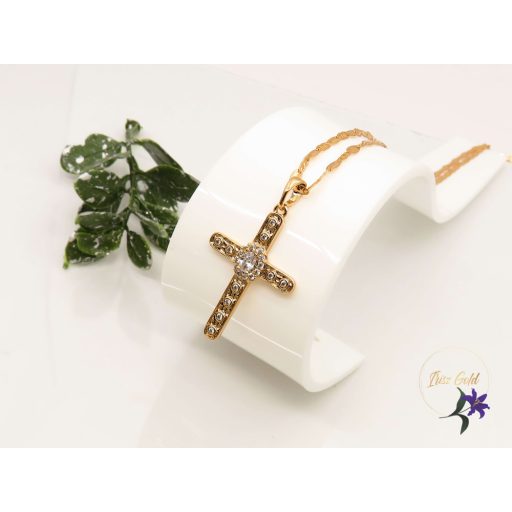 Golde antiallergén  cirkónia kővel díszített kereszt medál nyaklánccal-18K