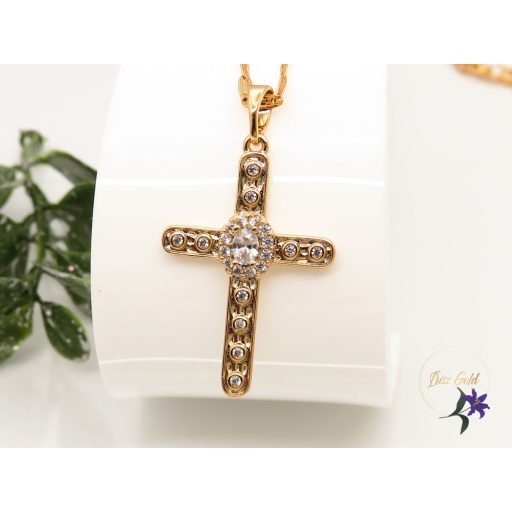 Golde antiallergén  cirkónia kővel díszített kereszt medál nyaklánccal-18K
