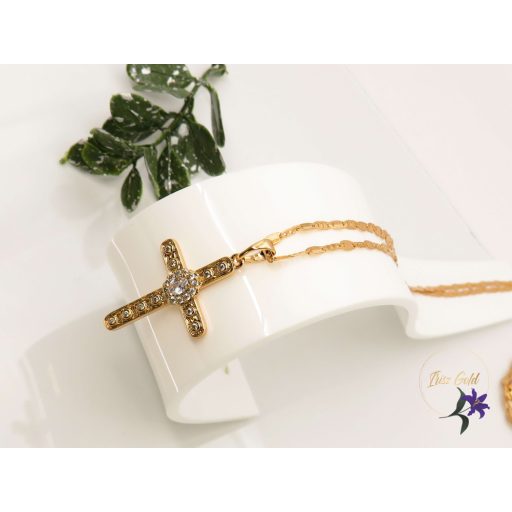 Golde antiallergén  cirkónia kővel díszített kereszt medál nyaklánccal-18K