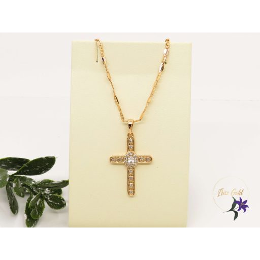 Golde antiallergén  cirkónia kővel díszített kereszt medál nyaklánccal-18K