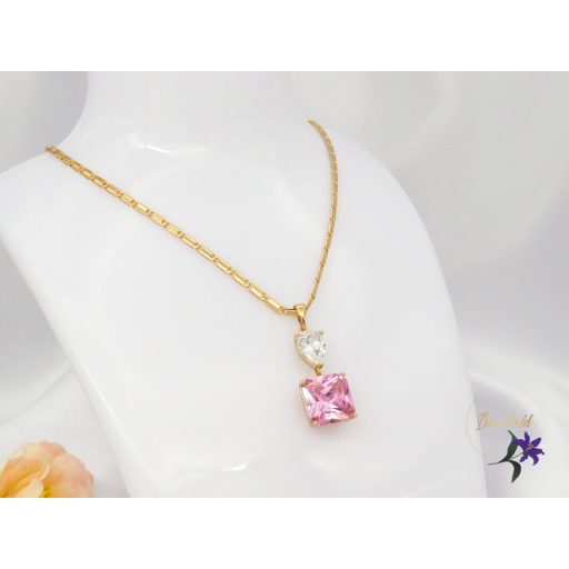 Deniza antiallergén nagyköves medálos nyaklánc rózsaszín,fehér-18K 