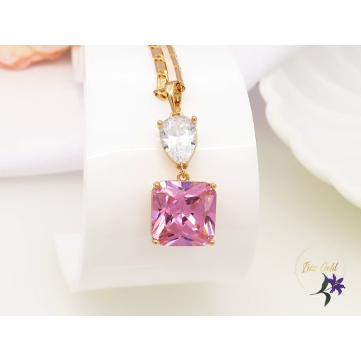 Deniza antiallergén nagyköves medálos nyaklánc rózsaszín,fehér-18K 