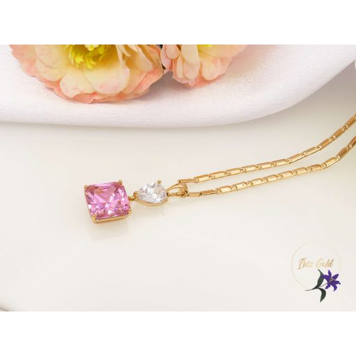 Deniza antiallergén nagyköves medálos nyaklánc rózsaszín,fehér-18K 