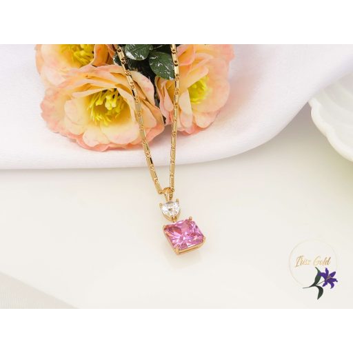 Deniza antiallergén nagyköves medálos nyaklánc rózsaszín,fehér-18K 