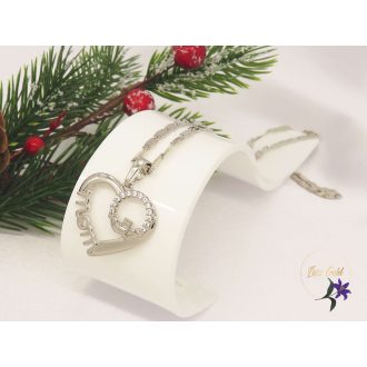   Killa Gold Filled "MOM" feliratú szíves medál -rodium