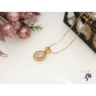   Hanife Gold Filled nyaklánc csipkemintázatú medállal ,rózsaszín kővel-18k 