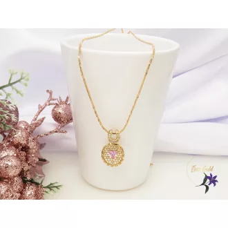   Hanife Gold Filled nyaklánc csipkemintázatú medállal ,rózsaszín kővel-18k 