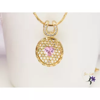   Hanife Gold Filled nyaklánc csipkemintázatú medállal ,rózsaszín kővel-18k 