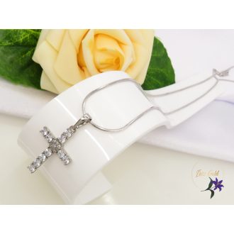   Gazdagon díszített gold filled kereszt medálos lánc -rodium