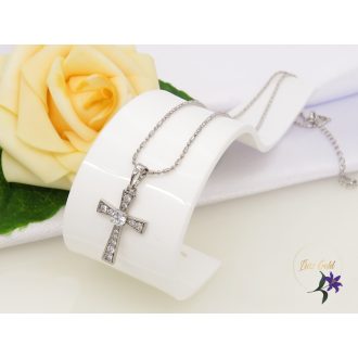   Gold filled központi kővel kereszt medálos nyaklánc -rodium