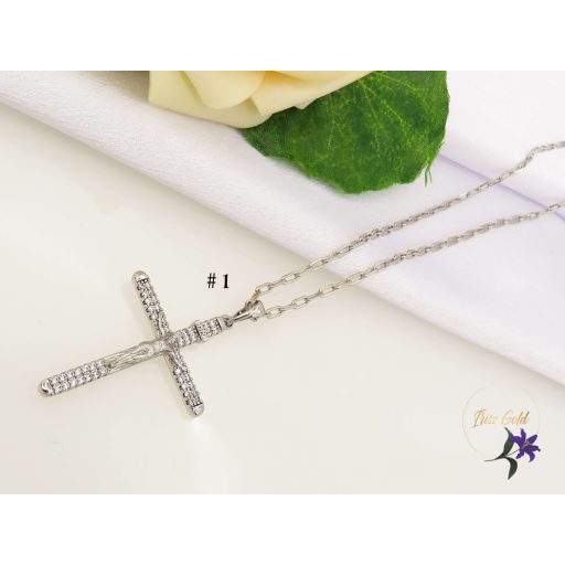 Nagy kereszt medál tűcirkónia díszítéssel,többféle lánc választható hozzá -rodium