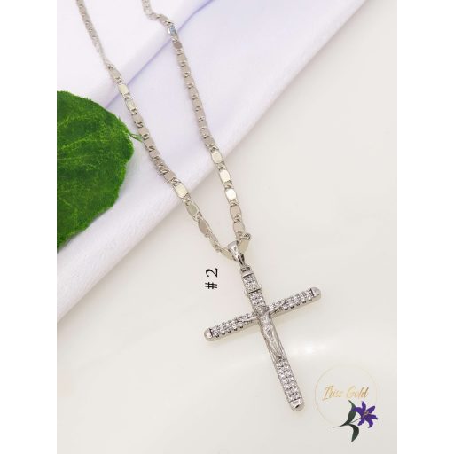 Nagy kereszt medál tűcirkónia díszítéssel,többféle lánc választható hozzá -rodium