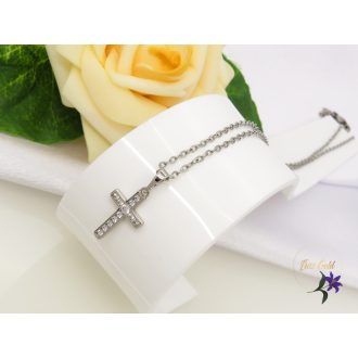 Gold filled kiskereszt medálos nyaklánc -rodium