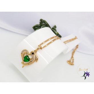   Borinka Gold Filled delfin medálos nyaklánc zöld kövel-18k 