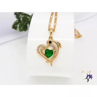   Borinka Gold Filled delfin medálos nyaklánc zöld kövel-18k 