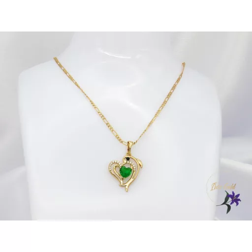 Borinka Gold Filled delfin medálos nyaklánc zöld kövel-18k 