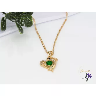   Borinka Gold Filled delfin medálos nyaklánc zöld kövel-18k 