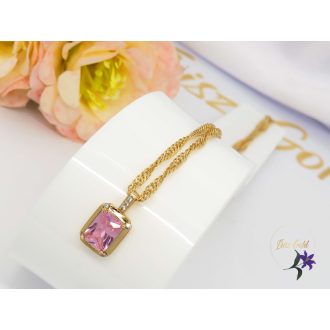   Davina antiallergén medálos nyaklánc rózsaszín kővel-18K