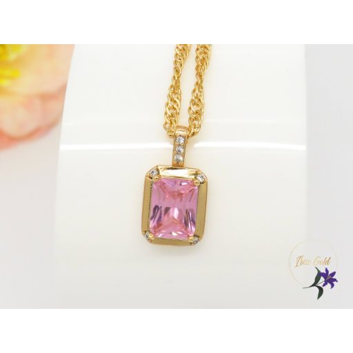 Davina antiallergén medálos nyaklánc rózsaszín kővel-18K