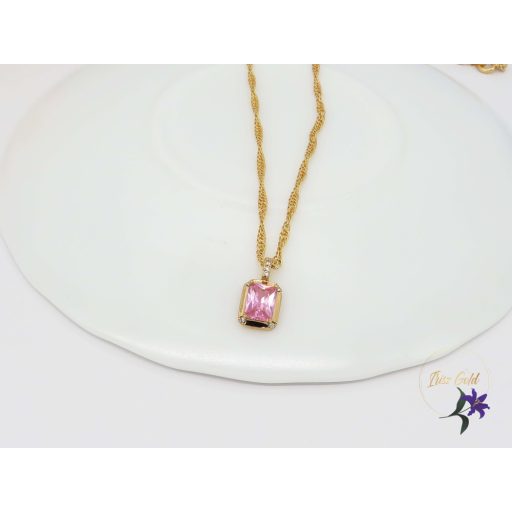 Davina antiallergén medálos nyaklánc rózsaszín kővel-18K