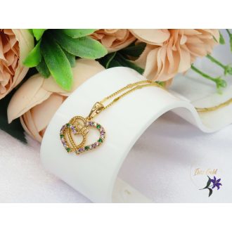 Gold filled szines apróköves MOM feliratú nyaklánc-18K