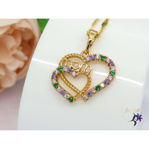 Gold filled szines apróköves MOM feliratú nyaklánc-18K