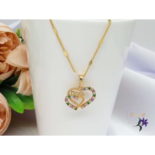 Gold filled szines apróköves MOM feliratú nyaklánc-18K