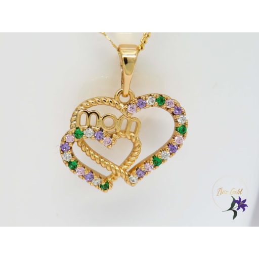 Gold filled szines apróköves MOM feliratú nyaklánc-18K