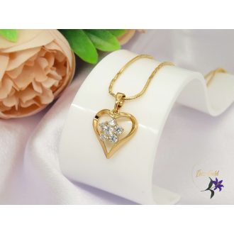   Gold filled szives medálos nyaklánc fehér köves virággal-18K 