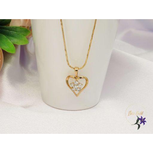 Gold filled szives medálos nyaklánc fehér köves virággal-18K 