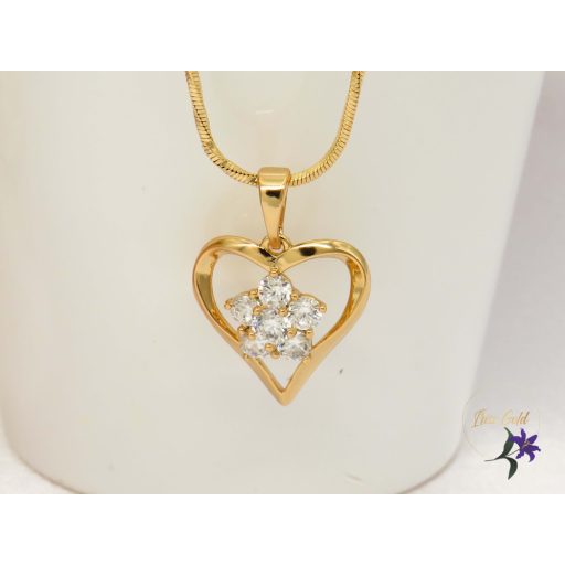 Gold filled szives medálos nyaklánc fehér köves virággal-18K 