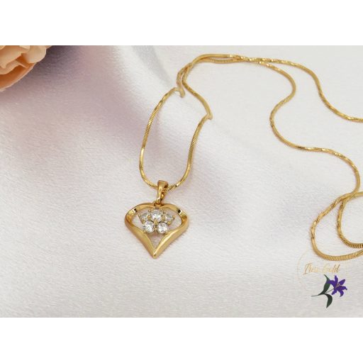 Gold filled szives medálos nyaklánc fehér köves virággal-18K 