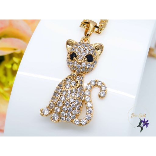 Serena gazdagon diszitett cica medálos nyaklánc-18K 