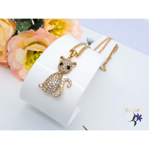 Serena gazdagon diszitett cica medálos nyaklánc-18K 