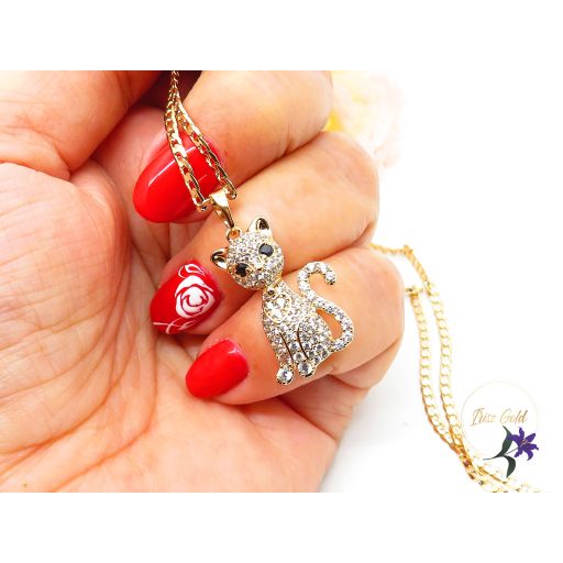 Serena gazdagon diszitett cica medálos nyaklánc-18K 