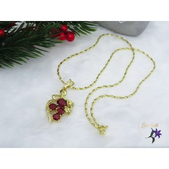 Borsi piros szőlő medálos nyaklánc -piros kővel-14K 