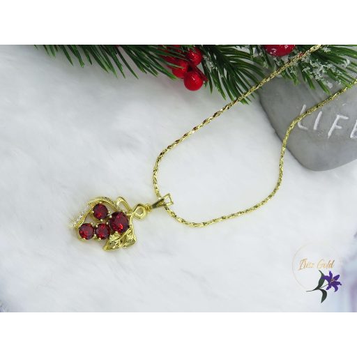 Borsi piros szőlő medálos nyaklánc -piros kővel-14K 