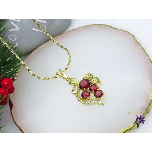 Borsi piros szőlő medálos nyaklánc -piros kővel-14K 